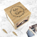 Personalized Keepsake Box Couple's Oak Photo Keepsake Box With Wreath Design