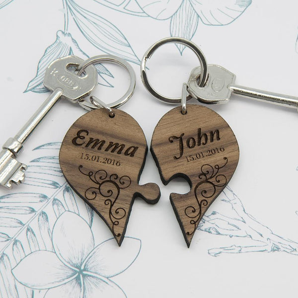 Personalized Keychains Couples' Romantic Joining Heart Keyring