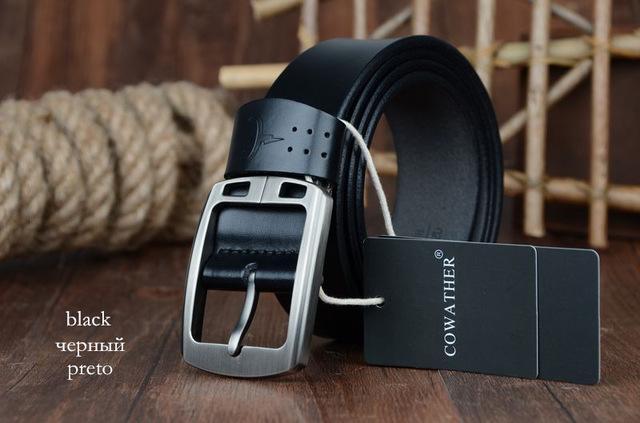 COWATHER cowhide genuine leather belts for men brand Strap male pin buckle vintage jeans belt 100-150 cm long waist 30-52 XF001-XF001 black-100cm-JadeMoghul Inc.