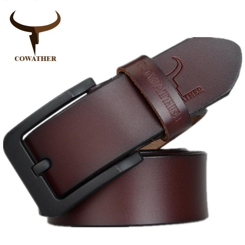 COWATHER male belt for mens high quality cow genuine leather belts 2017 hot sale strap fashion new jeans Black Buckle XF010-XF010 black-100cm-JadeMoghul Inc.
