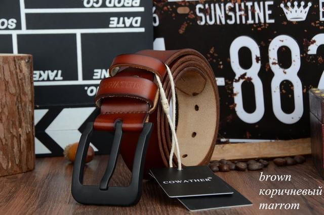 COWATHER male belt for mens high quality cow genuine leather belts 2017 hot sale strap fashion new jeans Black Buckle XF010-XF010 brown-100cm-JadeMoghul Inc.