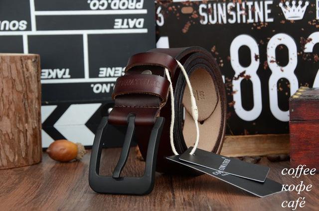 COWATHER male belt for mens high quality cow genuine leather belts 2017 hot sale strap fashion new jeans Black Buckle XF010-XF010 coffee-100cm-JadeMoghul Inc.