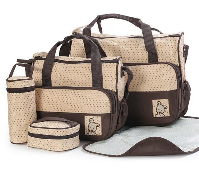 CROAL CHERIE 39*28.5*17CM 5pcs Baby Diaper Bag Suits For Mom Baby Bottle Holder Mother Mummy Stroller Maternity Nappy Bags Sets-Brown-JadeMoghul Inc.