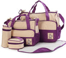 CROAL CHERIE 39*28.5*17CM 5pcs Baby Diaper Bag Suits For Mom Baby Bottle Holder Mother Mummy Stroller Maternity Nappy Bags Sets-Purple-JadeMoghul Inc.