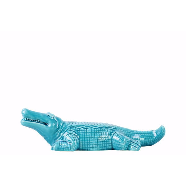 Crocodile Figurine Gloss Finish-Blue-Small-Benzara-Animal Statue-Blue-Ceramic-JadeMoghul Inc.