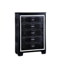 Crocodile Textured Wooden 5 Drawer Chest, Black-Cabinet and Storage chests-Black-Wood-JadeMoghul Inc.