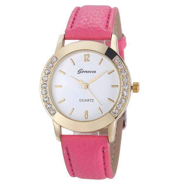 Crystal Dial Candy Color GenuineLeather Watch-Rose-JadeMoghul Inc.