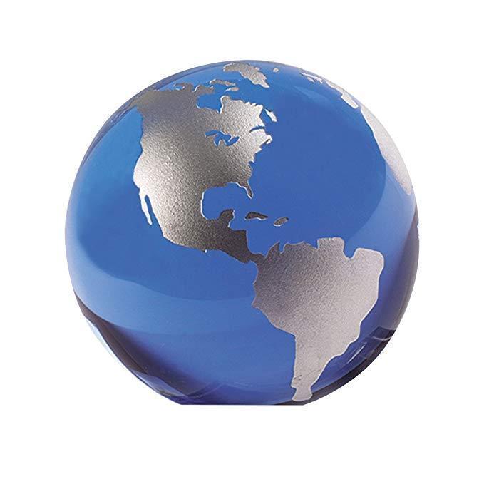 Living Room Decor - Crystal Globe Paperweight, 3-Inch, Blue & Silver