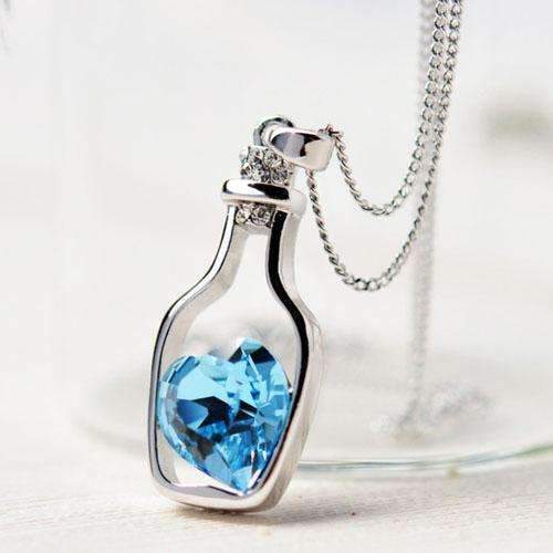 Crystal Heart In A Bottle Pendant Necklace-blue-JadeMoghul Inc.