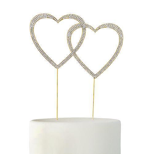 Crystal Rhinestone Double Heart Cake Topper - Gold (Pack of 1)-Wedding Cake Toppers-JadeMoghul Inc.