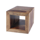 Cube Shape Rosewood Side Table With Cutout Bottom, Brown-Side and End Tables-Brown-Rosewood (Sheesham)-Light Brown-JadeMoghul Inc.