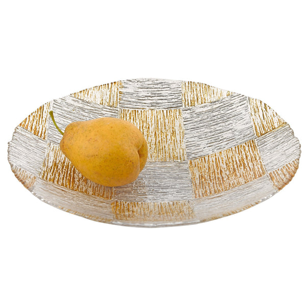 Decorative Bowl  - Cubes 12" Shallow Bowl Sparkling Silver/Dazzling Gold