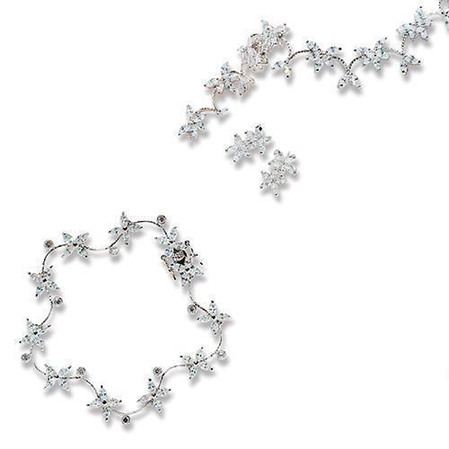 Cubic Zirconia Clusters in Silver Jewelry Necklace (Pack of 1)-Jewelry-JadeMoghul Inc.