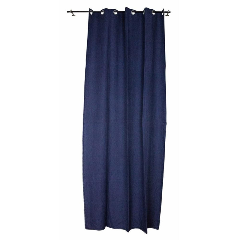 Curtains Solid Linen Curtain panel, Navy Blue Benzara