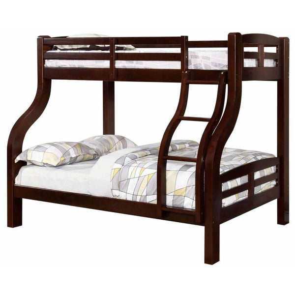 Curved Wood Design Twin/full Bunk Bed, Brown-Bedroom Sets-Brown-Wood-JadeMoghul Inc.