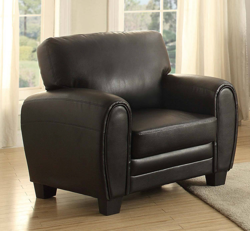 Cushioned Accent Chair Upholstered In Black Bonded Leather-Living Room Furniture-Black-Bonded Leather Match Wood-JadeMoghul Inc.