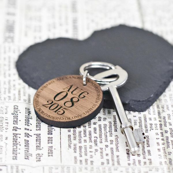 Cute Keychains Custom Special Date Keyring - Circular Message Design