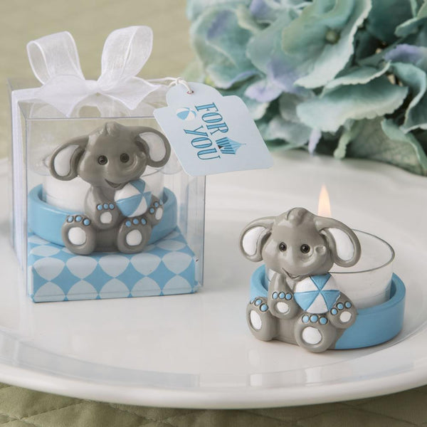 cute baby elephant with blue design tea light holder-Bridal Shower Decorations-JadeMoghul Inc.