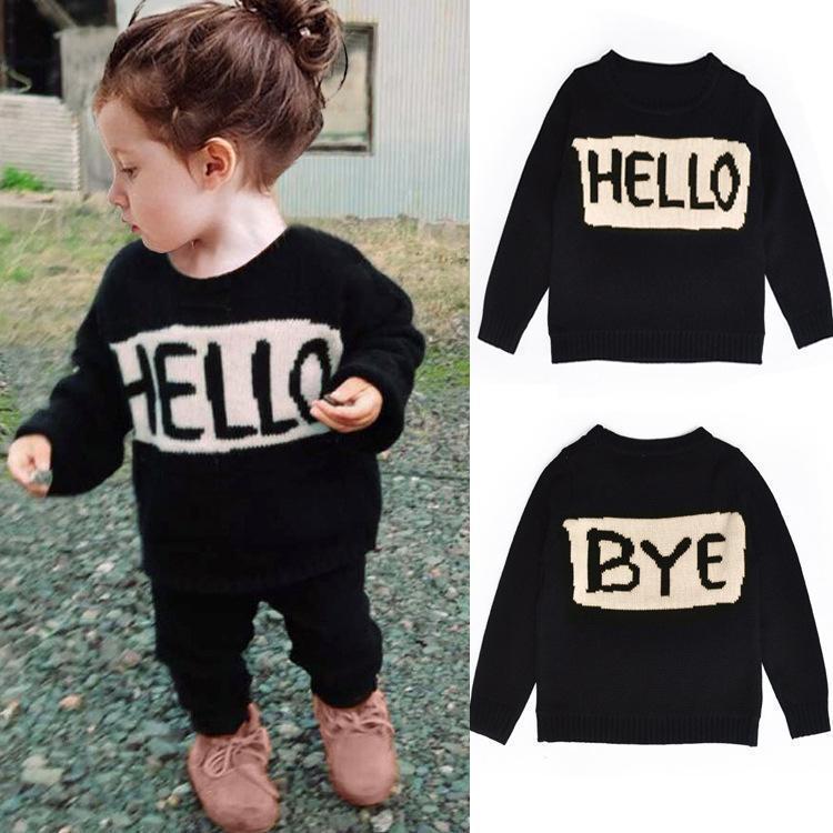 Cute Baby Girls Boys Hello Letter Style Sweaters Kids Long Sleeved Knit Cardigan Sweaters Children Autumn Casual Coat Tops 1-7Y-Black-2T-JadeMoghul Inc.