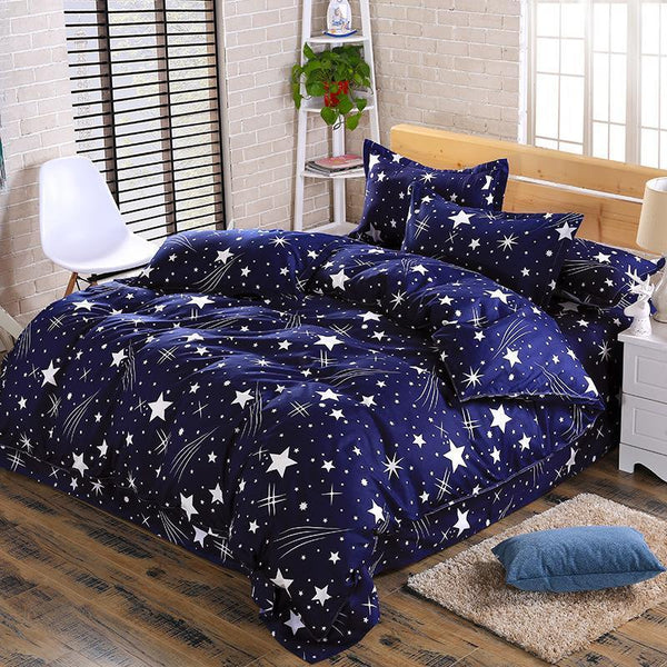 Cute cartoon lattice star cloud Creativity British style 4pcs/3pcs Duvet Cover Sets Soft Polyester Bed Linen Flat Bed Sheet-4-Full Cover 150x200cm-JadeMoghul Inc.