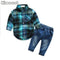 Cute Infant Baby Boy Clothes Blue Plaid jumpsuit+ Jeans Baby Long Sleeve Baby boy Clothing Set-Blue-3M-JadeMoghul Inc.