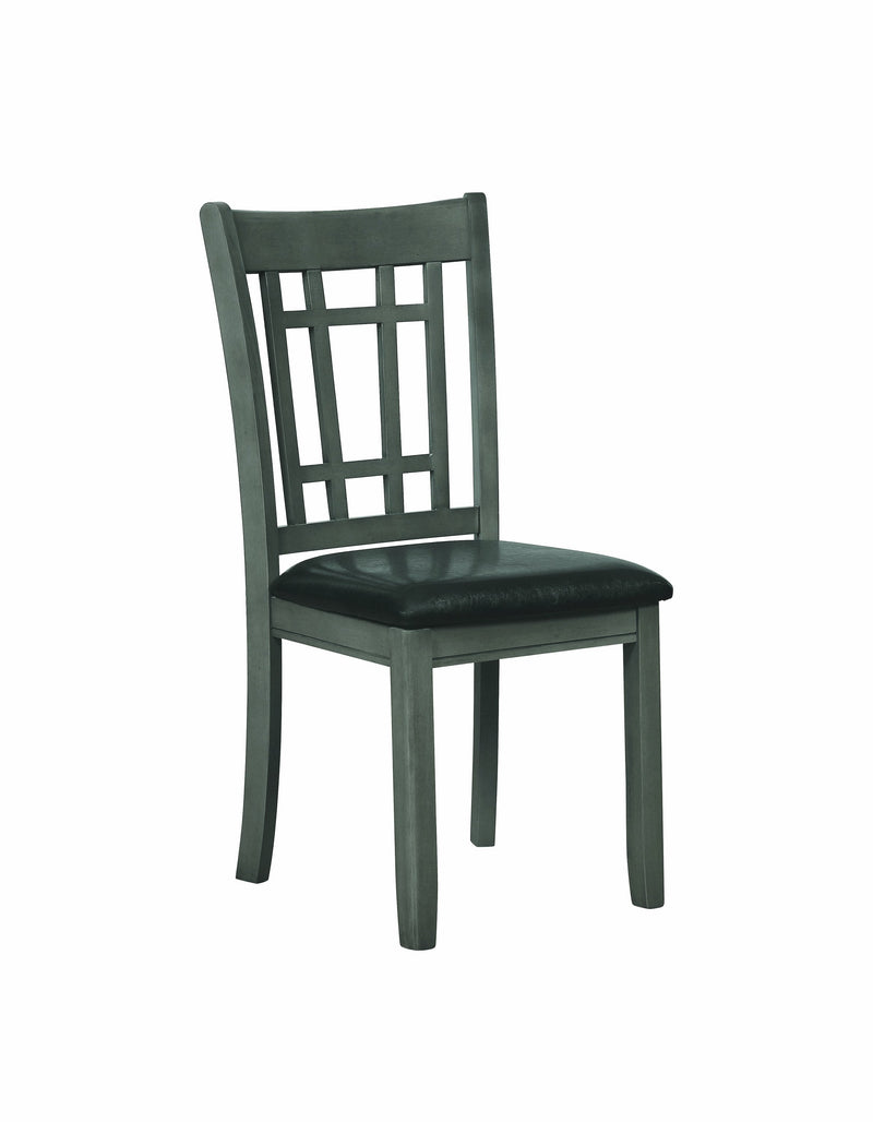 Cutout Back Wooden Dining Chair with Leatherette Seat, Gray and Black, Set of Two-Dining Chairs-Gray and Black-Hardwood, Faux Leather-JadeMoghul Inc.