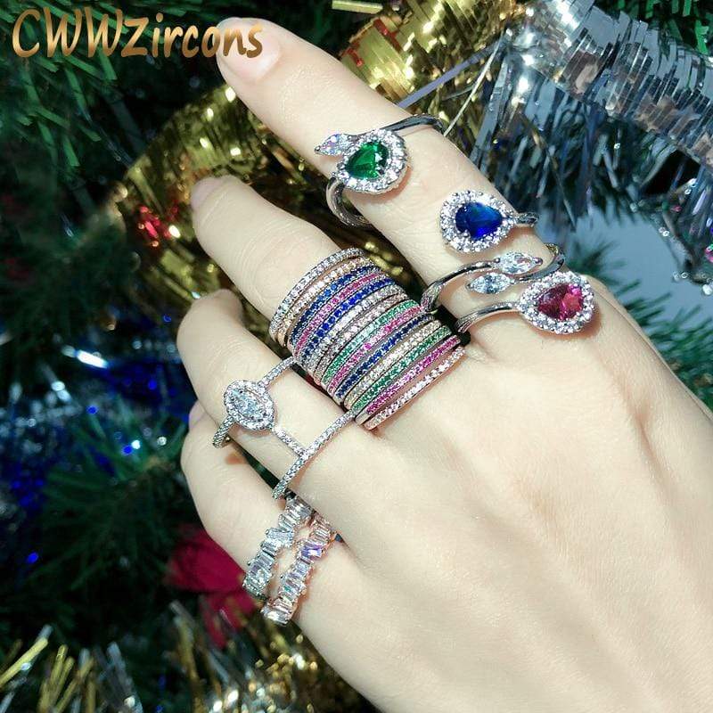 CWWZircons Stack Skinny Micro Pave CZ Fashion Women Engagement Wedding Bridal Party Cubic Zirconia Rings Sets Jewelry Gift R127 AExp