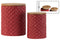 Cylindrical Ceramic Canister With Lattice Diamond Design, Set of 2, Red-CANISTER SETS-Red-Ceramic-JadeMoghul Inc.