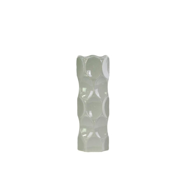 Cylindrical Ceramic Vase With Dimpled Sides, Medium, Gray-Vases-Gray-Ceramic-Gloss Finish-JadeMoghul Inc.