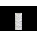 Cylindrical Ceramic Vase With Horizontally Embossed Wavy Pattern, Small, White-Vases-White-Ceramic-JadeMoghul Inc.