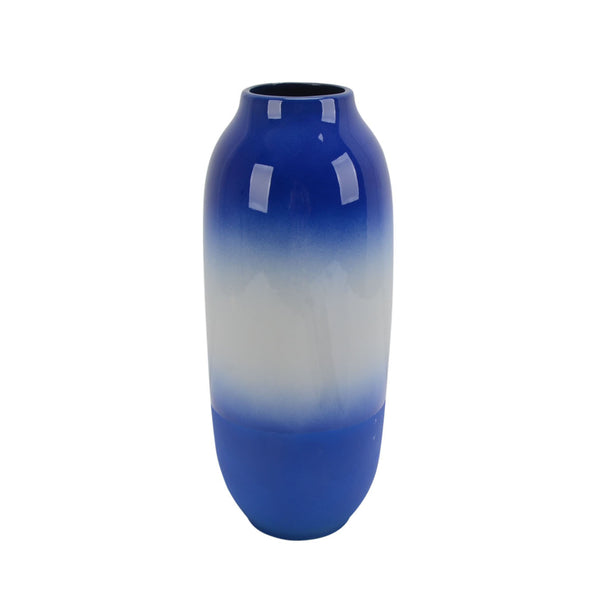 Cylindrical Ceramic Vase with Round Mouth, Blue and white-Vases-Blue and White-Ceramic-JadeMoghul Inc.
