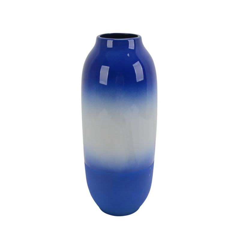 Cylindrical Ceramic Vase with Round Mouth, Blue and white-Vases-Blue and White-Ceramic-JadeMoghul Inc.