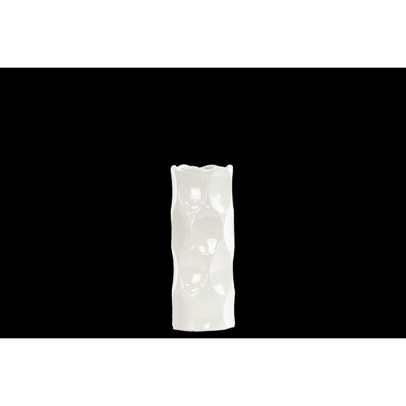 Cylindrical Shape Ceramic Vase With Dimpled Sides, Small, White-Vases-White-Ceramic-Gloss Finish-JadeMoghul Inc.