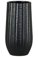 Cylindrical Stoneware Vase With Engraved Zigzag Design, Large, Black-Home Accent-Black-Stoneware-JadeMoghul Inc.