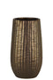 Cylindrical Stoneware Vase With Engraved Zigzag Design, Small, Bronze-Home Accent-Bronze-Stoneware-JadeMoghul Inc.
