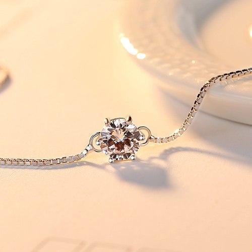 CZCITY 925 Sterling Silver Bracelet for Women Genuine 925 Silver Six Claws Classic Zircon Chain Bracelets Party Jewelry Gift--JadeMoghul Inc.