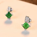 CZCITY Brand Cute Green Square Cubic Zirconia Crystal Silver Earrings Lady Small Stud Emerald Earrings for Women Fine Jewelry--JadeMoghul Inc.