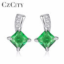 CZCITY Brand Cute Green Square Cubic Zirconia Crystal Silver Earrings Lady Small Stud Emerald Earrings for Women Fine Jewelry--JadeMoghul Inc.