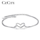 CZCITY Brand Love Charm Bracelet Simple Style Delicate Sterling Silver 925 Women Heart Chain Bracelet for Women Fine Jewelry--JadeMoghul Inc.