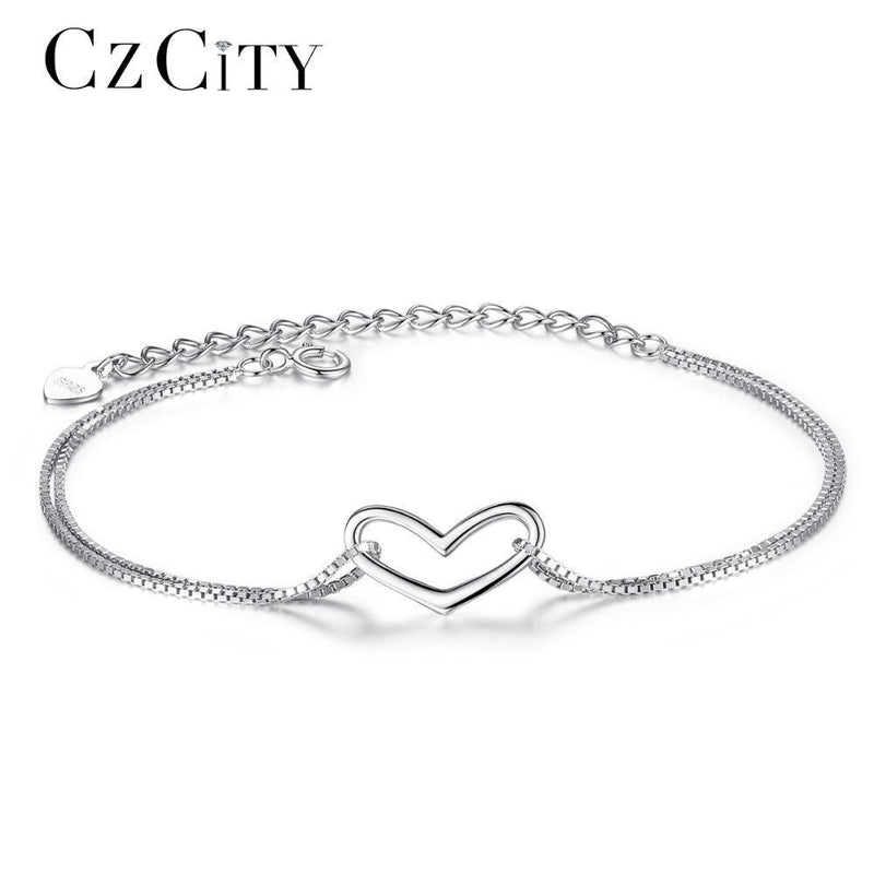 CZCITY Brand Love Charm Bracelet Simple Style Delicate Sterling Silver 925 Women Heart Chain Bracelet for Women Fine Jewelry--JadeMoghul Inc.