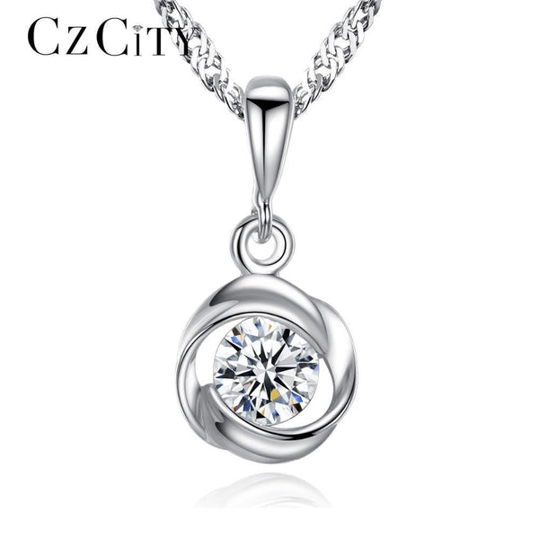 CZCITY Chain Pendant Necklace Classic Rose Flower Cubic Zirconia 925 Sterling Silver Necklaces for Women Fine Jewelry Gift--JadeMoghul Inc.