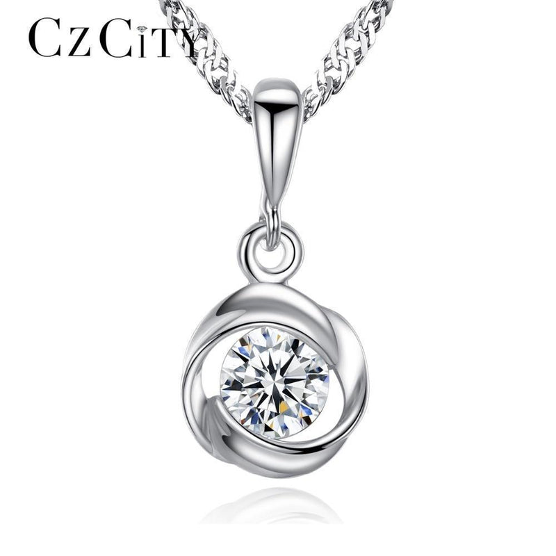 CZCITY Chain Pendant Necklace Classic Rose Flower Cubic Zirconia 925 Sterling Silver Necklaces for Women Fine Jewelry Gift--JadeMoghul Inc.