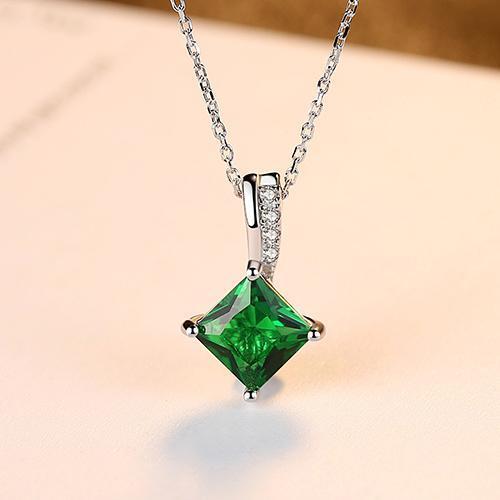 CZCITY Charm Chain Necklace Emerald Green Cubic Zirconia Popular Jewelry 925 Sterling Silver Pendant Necklace for Women Gift--JadeMoghul Inc.