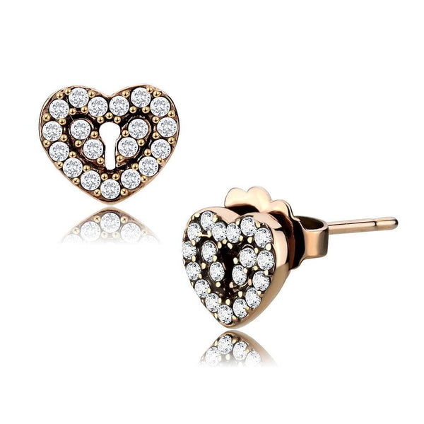 Gold Earrings For Girls DA085 Rose Gold - Stainless Steel Earrings with CZ