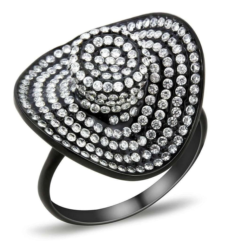 Silver Jewelry Rings Smart Ring DA128 Black - Stainless Steel Ring with AAA Grade CZ Alamode Fashion Jewelry Outlet