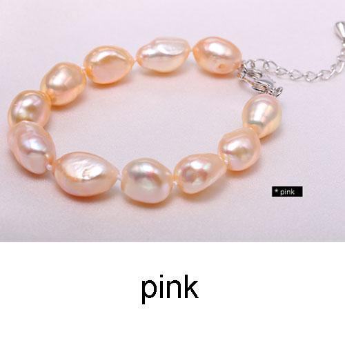 DAIMI 9-10mm Baroque Bracelet Natural White Freshwater Pearl Bracelet 6 Color For Choice Christmas Gift For Women-pink-JadeMoghul Inc.