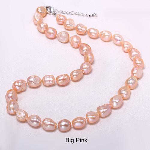 Daimi Genuine Baroque Pearl Necklace, Trendy Necklace For Woman, New Bijouterie Fine Jewelry 9-10 mm, Choker Necklace-Pink-JadeMoghul Inc.