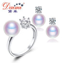 DAIMI Natural Purple Pink White Black Pearl Earrings Ring Sets, Natural Pearl Sets, Party Jewelry Sets For Woman-Black-JadeMoghul Inc.