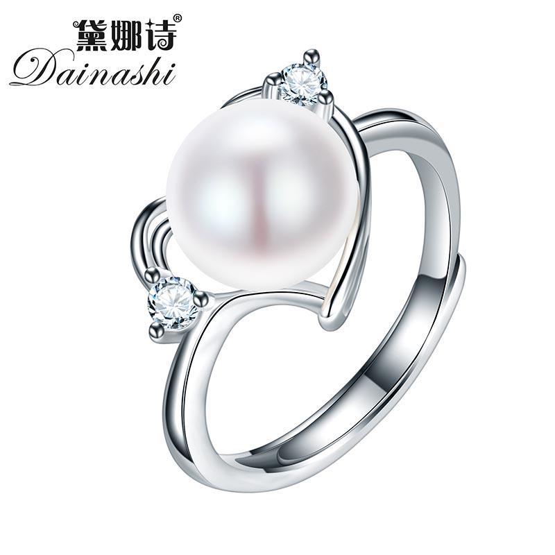 Dainashi 2017 Hot Selling 925 Sterling Silver Ring For Women love Ring 9-10 mm Genuine Freshwater Pearl Jewelry High Quality-Resizable-black-JadeMoghul Inc.