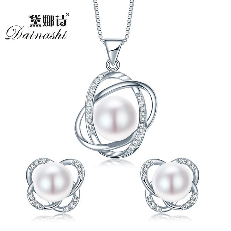 Dainashi 2017 Top Quality Trendy Cross 925 Sterling Silver Jewelry Sets Pendant Necklace & Earring Pearl Pendant Earrings-Pink-JadeMoghul Inc.